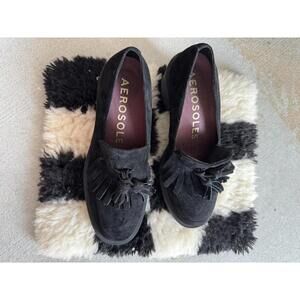 Aerosole Gibes Black Leather Wednesday Fringe Platforms